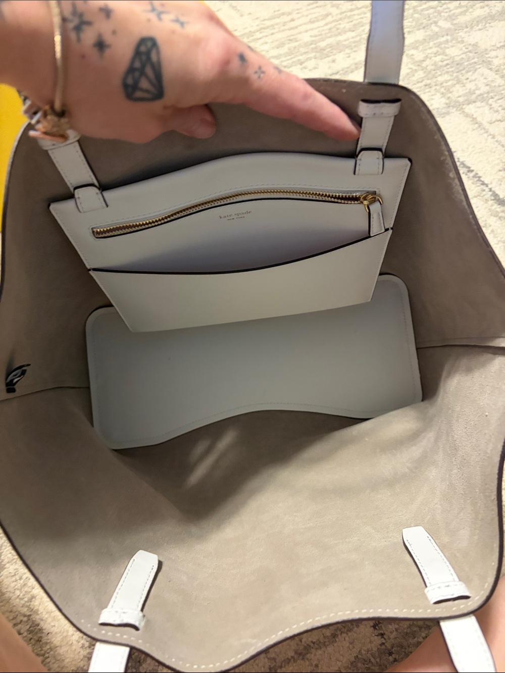 kate spade White Leather Double-Handle Tote - Picture 3 of 6